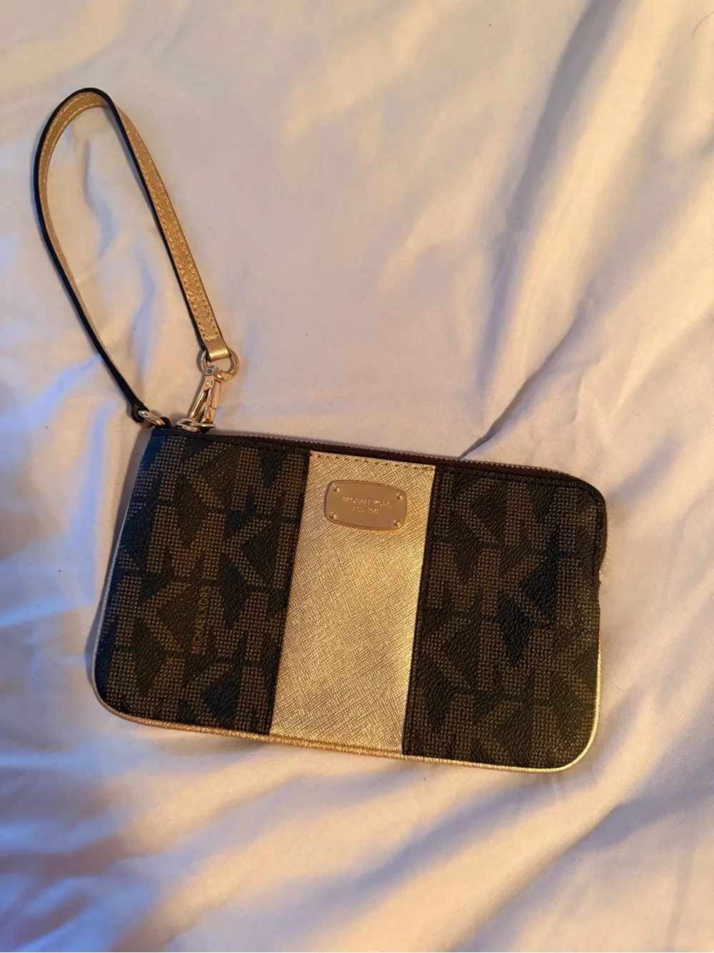 Michael Kors Brown and Gold Signature Wristlet